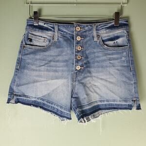 Kancan Womens High Rise Exposed Button Fly Released Hem Shorts Size Large